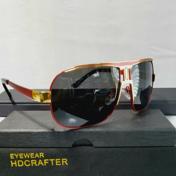 Unisex Classic Polarized Sunglasses Square 64mm Red/Gold Metal Frame 100%UV main image 4